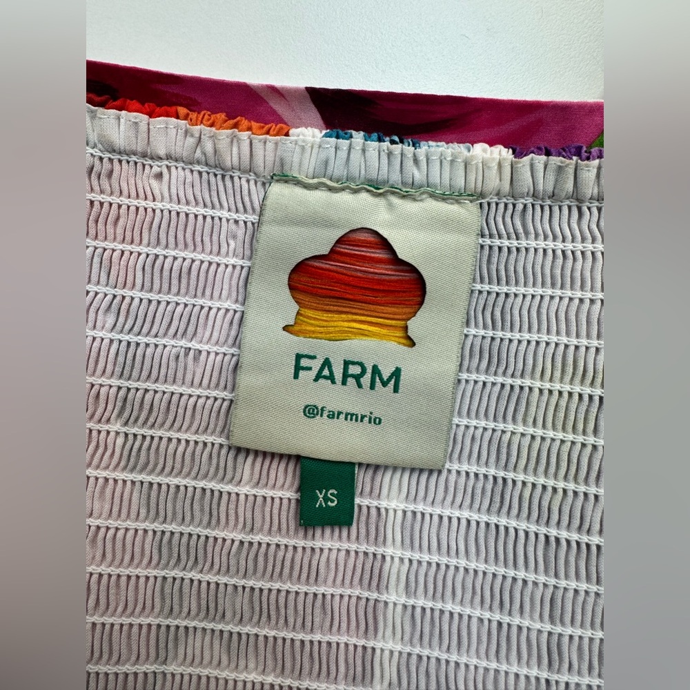 FARM Rio Rainbow Chita Floral Blouse Square Neck Puff Sleeve Boho Top | Size XS - Picture 10 of 12